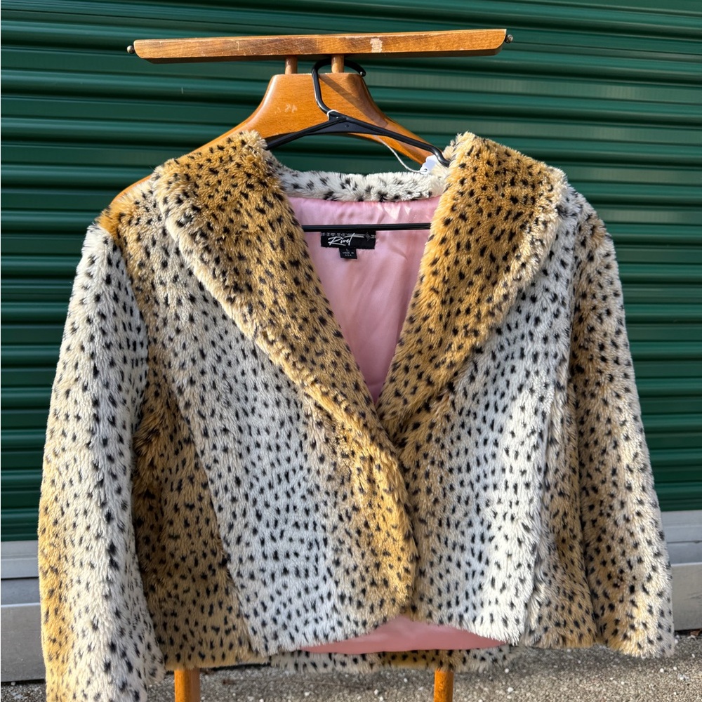 Black Rivet Spotted Faux Fur Jacket
